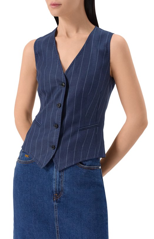 Жилет изо льна и шерсти Kiton D47456K0603E10 Синий  D47456K0603E10 Фото 3