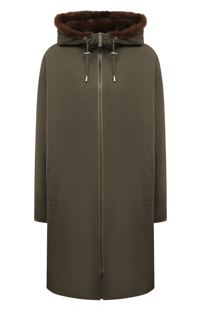 Двусторонняя парка с подкладкой из норки YVES SALOMON хаки цвета по цене 1630000 руб., арт. 24WFM06693A22X, фото 1 Двусторонняя парка с подкладкой из норки YVES SALOMON, арт. 24WFM06693A22X, фото 1