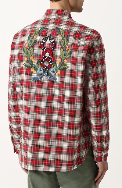 Хлопковая рубашка в клетку с аппликацией на спине GUCCI, арт. 501115/Z345G, фото 4