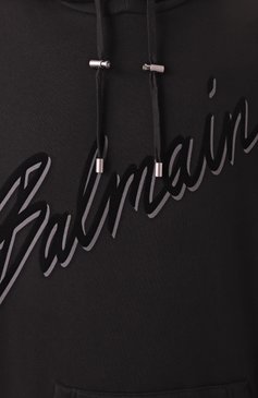 Мужской хлопковое худи BALMAIN черного цвета, арт. EH1JT047/BC86 | Фото 6 (Рукава: Длинные; Длина (для топов): Стандартные; Материал сплава: Проставлено; Драгоценные камни: Проставлено; Принт: С принтом; Мужское Кросс-КТ: Худи-одежда; Стили: Спорт-шик; Материал внешний: Хло�пок)
