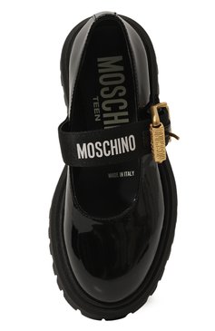 Детские кожаные туфли MOSCHINO черного цвета, арт. 78739/VAR3/28-35 | Фото 4 (Материал внутренний: Натуральная кожа; Материал сплава: Проставлено; Нос: Не проставлено; Материал внешний: Натуральная кожа)