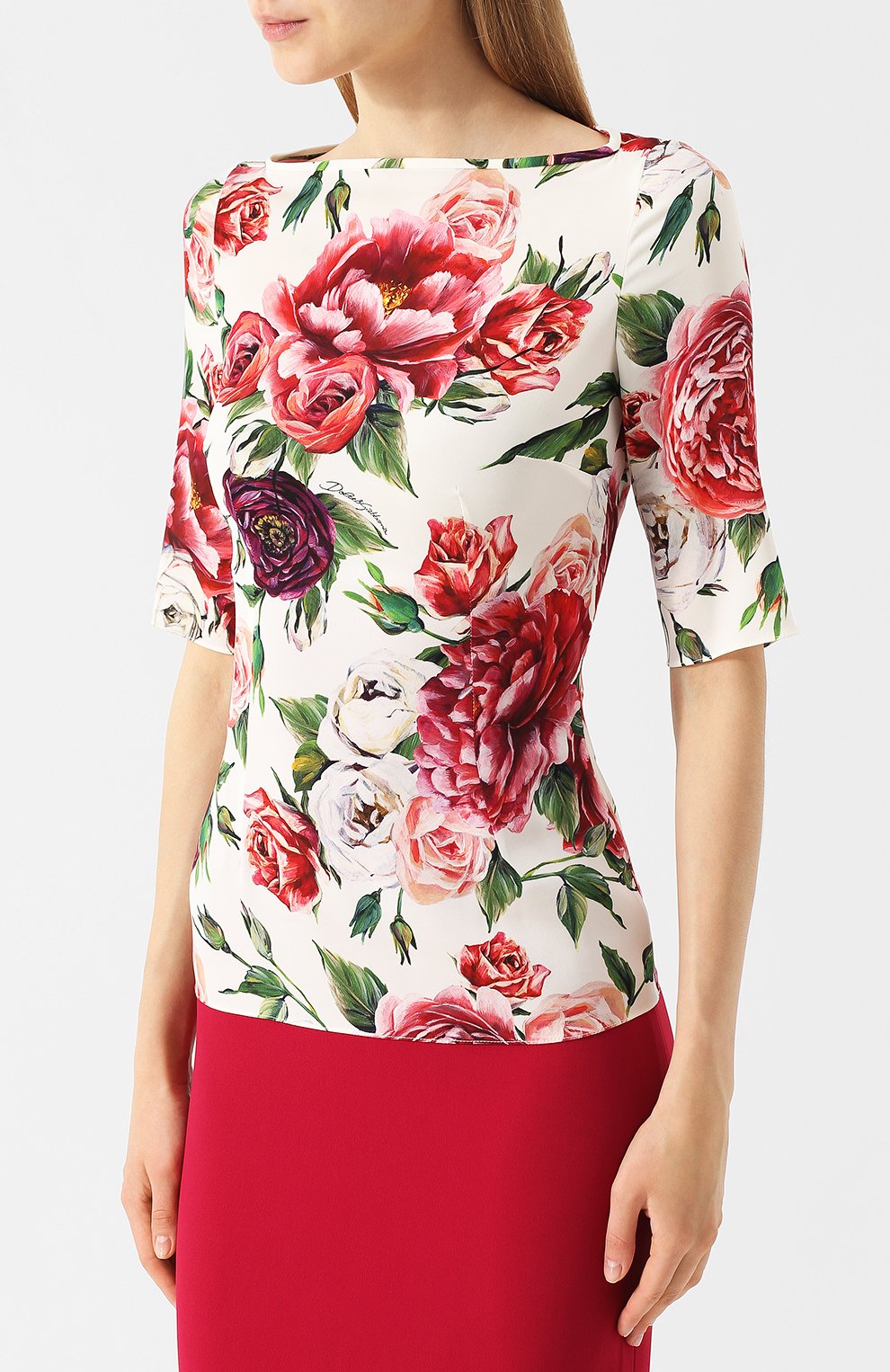 Приталенный шелковый топ с принтом DOLCE & GABBANA, арт. F7X53T/GDJ21, фото 3