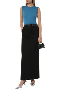 Женский шелковый топ DOLCE & GABBANA голубого цвета, арт. FXT04T/JBSHX | Фото 2 (Рукава: Короткие; Материал сплава: Проставлено; Материал внешний: Шелк; Длина (для топов): Стандартные; Драгоценные камни: Проставлено; Стили: Минимализм)