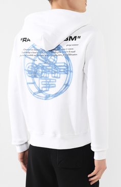 Мужской хлопковое худи OFF-WHITE белого цвета, арт. 0MBB034R20E300030188 | Фото 4 (Материал внешний: Хлопок; Длина (для топов): Стандартные; Рукава: Длинные; Мужское Кросс-КТ: Худи-одежда; Статус проверки: Проверена категория; Принт: С принтом; Материал сплава: Проставлено; Драгоценные камни: Проставлено; Стили: Кэжуэл)