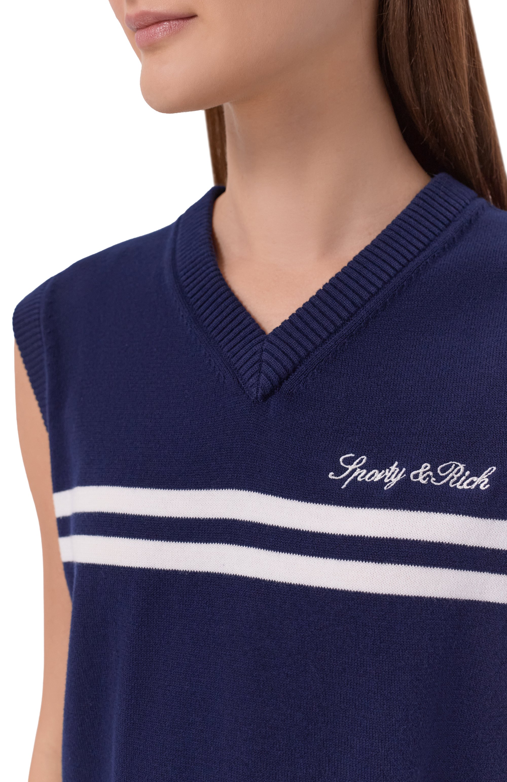 Хлопковый жилет SPORTY AND RICH синего цвета по цене 20750 руб., арт. WS09975326BL107, фото 5 Хлопковый жилет SPORTY AND RICH, арт. WS09975326BL107, фото 5