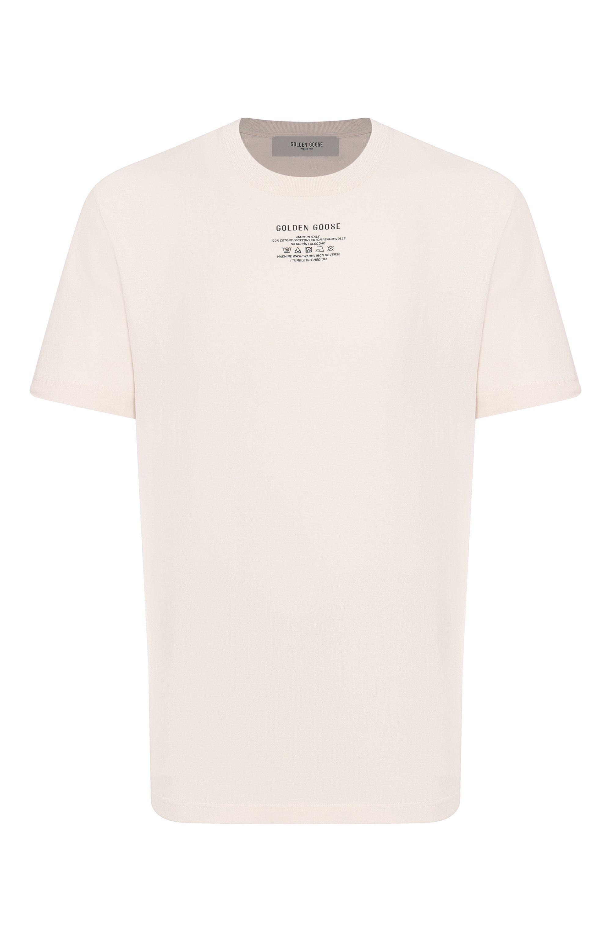Хлопковая футболка GOLDEN GOOSE DELUXE BRAND кремового цвета по цене 19600 руб., арт. GMP01220.P001881, фото 1 Хлопковая футболка GOLDEN GOOSE DELUXE BRAND, арт. GMP01220.P001881, фото 1