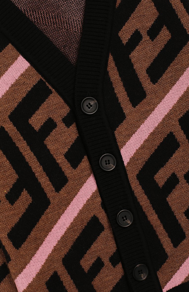 Детский шерстяной кардиган FENDI коричневого цвета, арт. JFG050/A8L7/3A-5A | Фото 3 (Рукава: Длинные; Материал внешний: Шерсть; Девочки Кросс-КТ: Кардиган-одежда; Статус проверки: Проверена категория; Материал сплава: Проставлено; Драгоценные камни: Проставлено)