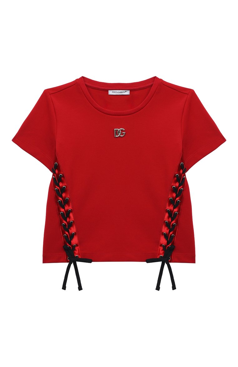 Детская футболка DOLCE & GABBANA красного цвета, арт. L5JTMF/G7K5L/2-6 | Фото 1 (Рукава: Короткие; Материал внешний: Вискоза; Девочки Кросс-КТ: футболка-одежда; Автоматизация состава: Проставлено; Автоматизация ТО: Проставлено)