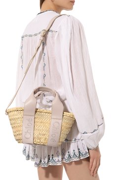 Женская сумка chloé sense CHLOÉ бежевого цвета, арт. CHC23SS304/J66 | Фото 2 (Драгоценные камни: Проставлено; Материал сплава: Проставлено; Размер: medium; Материал: Натуральная кожа, Рафия; Ремень/цепочка: На ремешке)