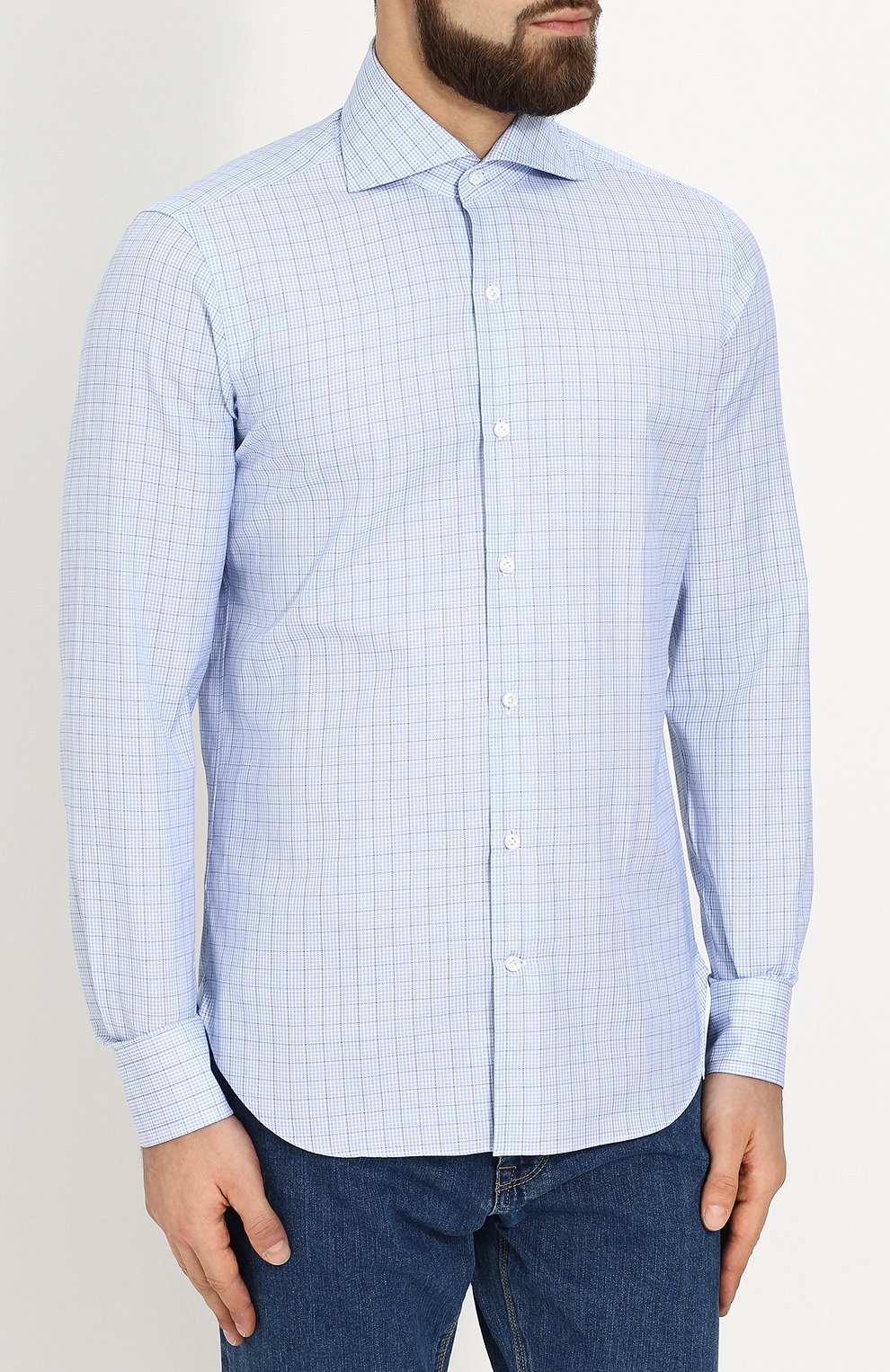 Хлопковая рубашка с воротником акула ANDREA CAMPAGNA, арт. 6-2050, фото 3