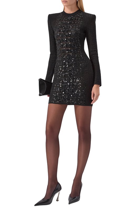 Платье из вискозы Balmain FF0R8012/97KI Чёрный  FF0R8012/97KI Фото 2