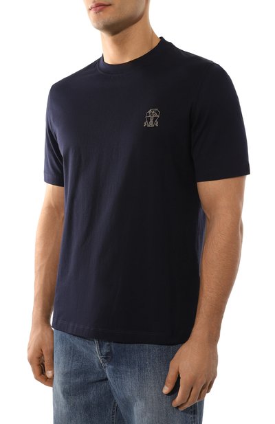 Хлопковая футболка BRUNELLO CUCINELLI темно-синего цвета по цене 54050 руб., арт. M0B137445G, фото 3 Хлопковая футболка BRUNELLO CUCINELLI, арт. M0B137445G, фото 3