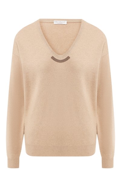 Пуловер из смеси шерсти и кашемира BRUNELLO CUCINELLI бежевого цвета по цене 140500 руб., арт. M16166702, фото 1 Пуловер из смеси шерсти и кашемира BRUNELLO CUCINELLI, арт. M16166702, фото 1