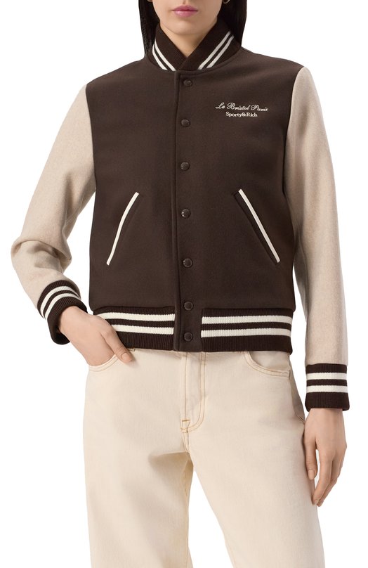 Бомбер из шерсти и кашемира Sporty & Rich x Le Bristol Paris Sporty and Rich 0W007517619BR03 Коричневый  0W007517619BR03 Фото 7