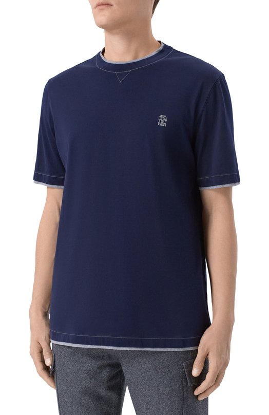 Хлопковая футболка Brunello Cucinelli M0B137451G Синий  M0B137451G Фото 3