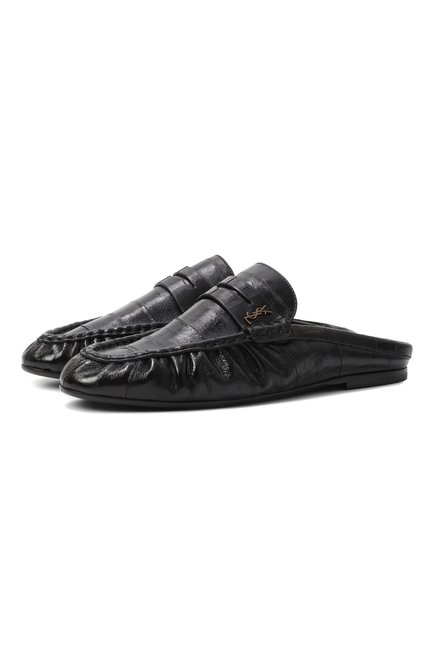 Женские кожаные сабо SAINT LAURENT черного цвета, арт. 818928/0WXAF | Фото 1 (Каблук высота: Низкий; Подошва: Плоская; Материал внутренний: Натуральная кожа; Драгоценные камни: Проставлено; Материал внешний: Натуральная кожа; Материал сплава: Проставлено)