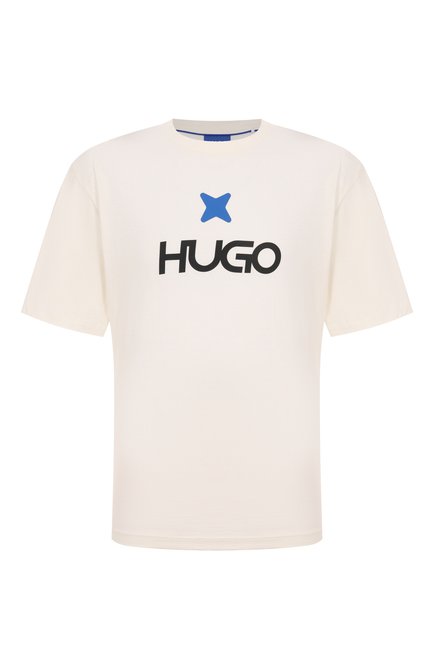 Мужская хлопковая футболка HUGO BLUE кремвого цвета, арт. 50542934 | Фото 1 (Материал сплава: Проставлено; Рукава: Короткие; Длина (для топов): Стандартные; Драгоценные камни: Проставлено; Материал внешний: Хлопок)