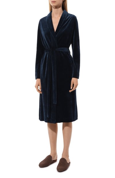 Бархатный халат HANRO синего цвета по цене 44740 руб., арт. 078859, фото 3 Бархатный халат HANRO, арт. 078859, фото 3