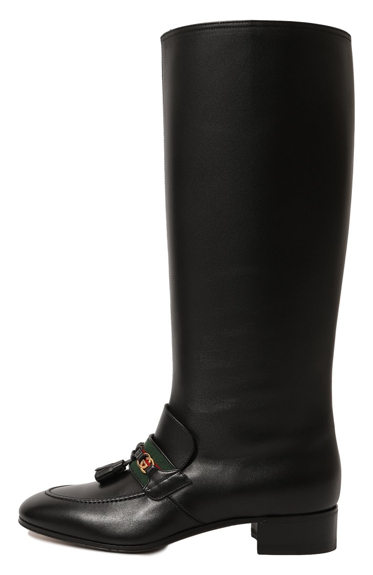 Женские кожаные сапоги GUCCI черного цвета, арт. 659636 1W610 | Фото 4 (Материал внутренний: Натуральная кожа; Каблук высота: Низкий; Подошва: Плоская; Высота голенища: Средние; Каблук тип: Устойчивый; Материал утеплителя: Без утеплителя; Материал внешний: Натуральная кожа)