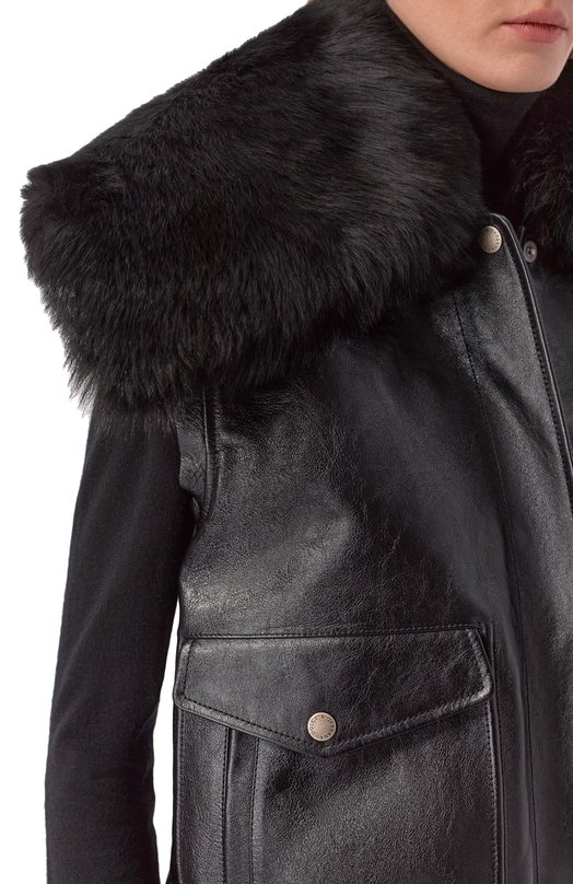 Кожаный жилет с воротником из овчины Dolce & Gabbana F9T18L/GDDD4 Чёрный  F9T18L/GDDD4 Фото 5