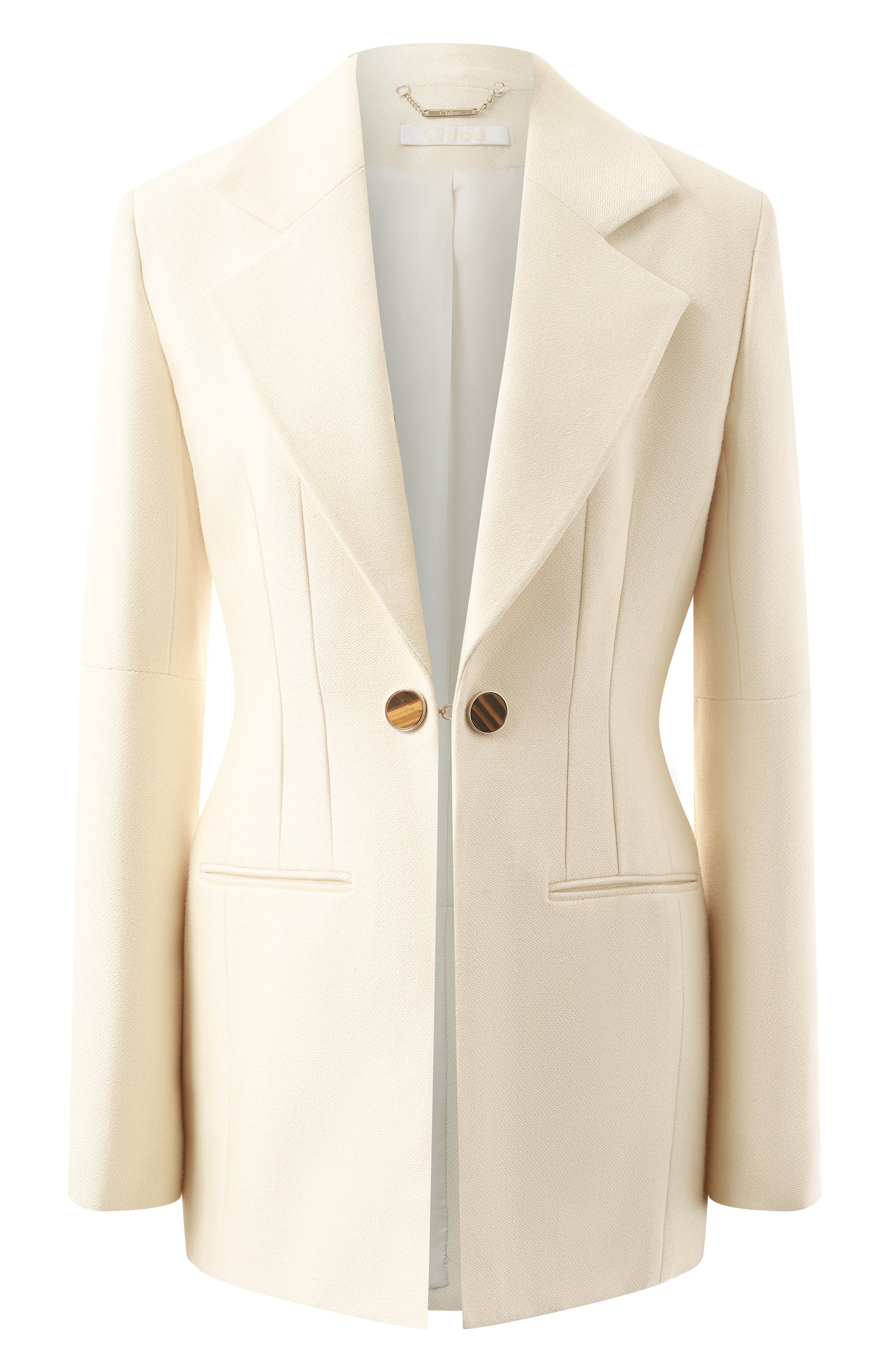 Жакет из шелка и шерсти CHLOÉ кремового цвета по цене 172000 руб., арт. CHC23SVE03065 103, фото 1 Жакет из шелка и шерсти CHLOÉ, арт. CHC23SVE03065 103, фото 1