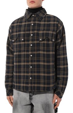 Мужская утепленная куртка-рубашка RHUDE коричневого цвета, арт. RHFW24SR04012 | Фото 3 (Рукава: Длинные; Длина (верхняя одежда): Короткие; Материал подклада: Синтетический материал; Материал сплава: Проставлено; Драгоценные камни: Проставлено; Стили: Кэжуэл; Мужское Кросс-КТ: Куртка-рубашка, утепленные куртки; Материал внешний: Хлопок; Кросс-КТ: Утепленные)