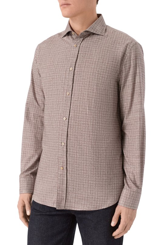 Хлопковая рубашка Brunello Cucinelli MA6910627 Коричневый  MA6910627 Фото 3