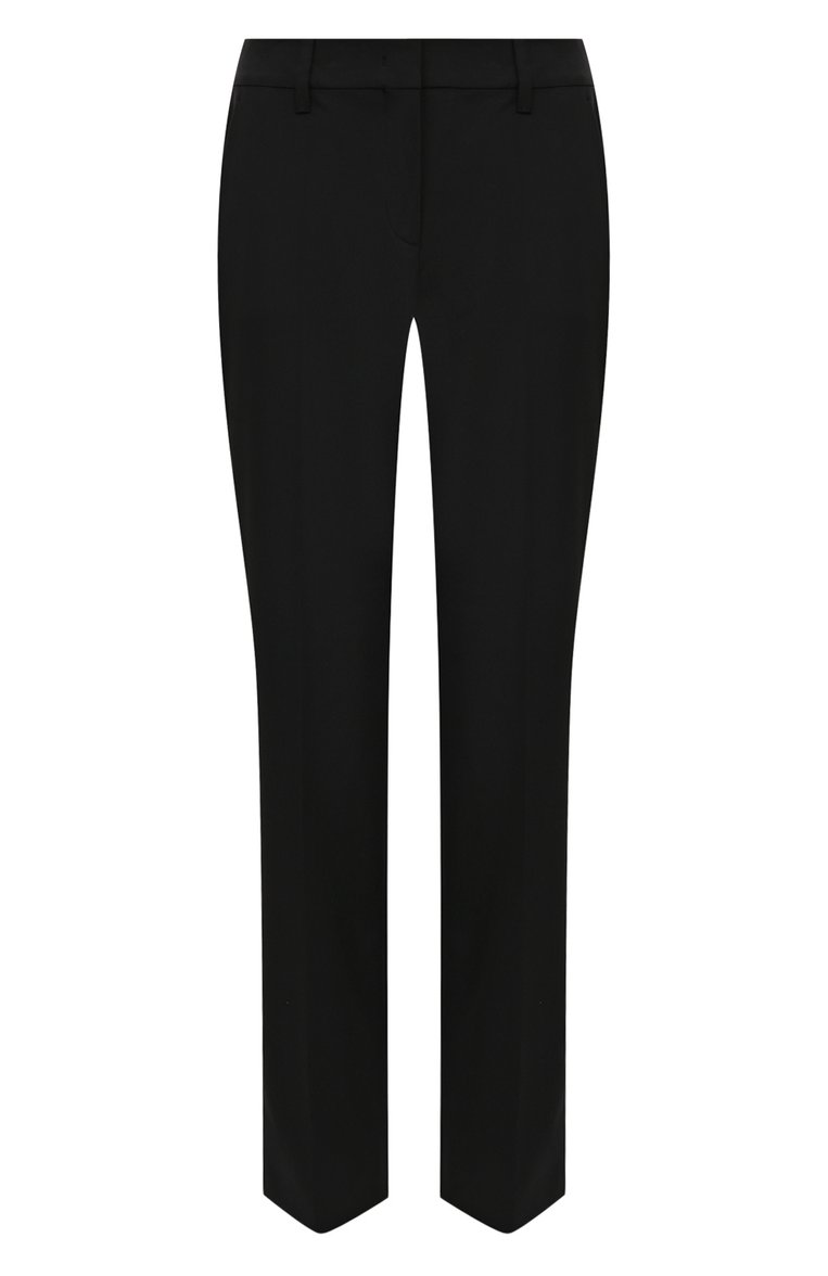 Женские брюки PRADA черного цвета, арт. P2469-1DAT-F0002-111 | Фото 1 (Материал внешний: Синтетический материал; Длина (брюки, джинсы): Стандартные; Женское Кросс-КТ: Брюки-одежда; Силуэт Ж (брюки и джинсы): Прямые; Стили: Кэжуэл; Автоматизация ТО: Проставлено; Автоматизация состава: Проставлено)