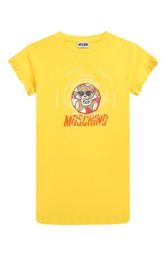 Детско�е хлопковое платье MOSCHINO желтого цвета, арт. HDV0F4/LDA13/4-8 | Фото 1 (Рукава: Короткие; Случай: Повседневный; Материал сплава: Проставлено; Материал внешний: Хлопок; Девочки Кросс-КТ: Платье-одежда; Драгоценные камни: Проставлено; Ростовка одежда: 4 года | 104 см, 5 лет | 110 см, 6 лет | 116 см, 8 лет | 128 см)