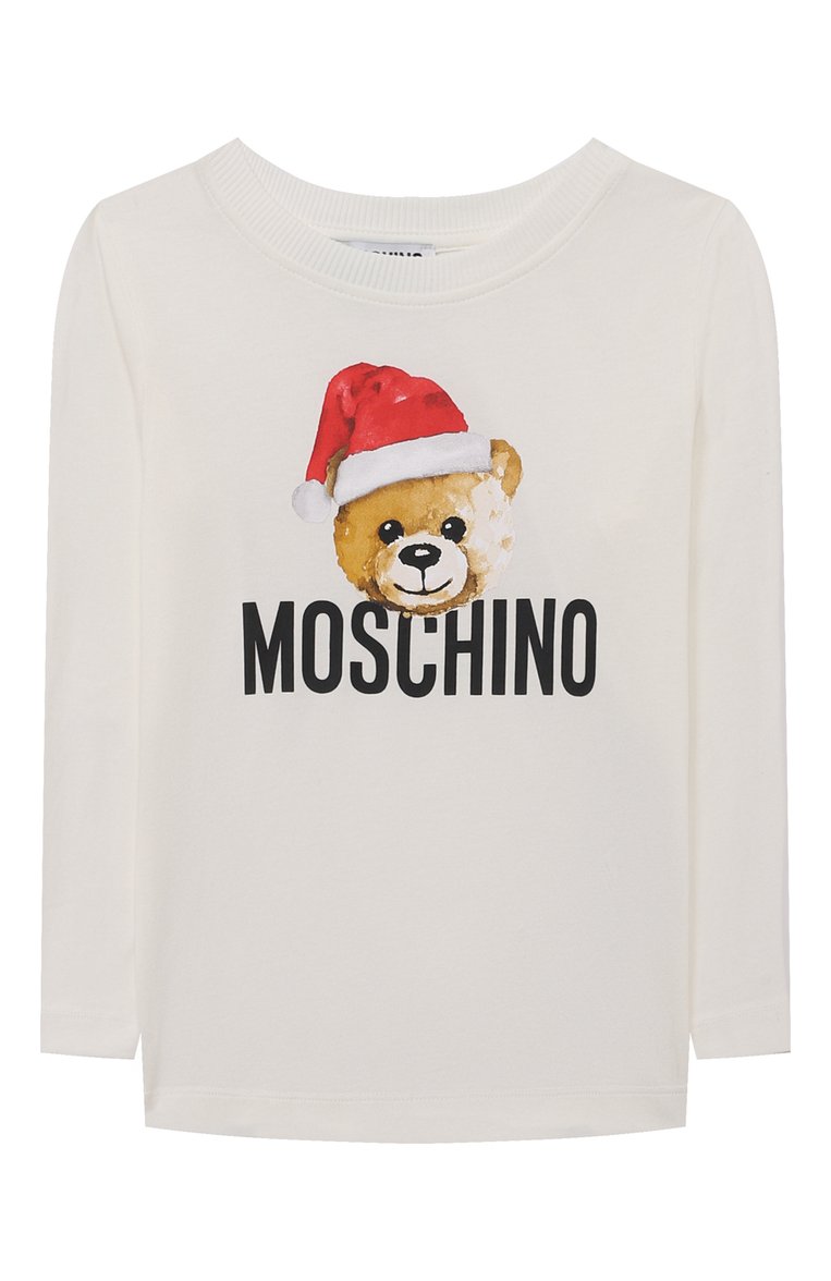 Детская хлопковый лонгслив MOSCHINO белого цвета, арт. HP000K/LBA24/4A-8A | Фото 1 (Материал сплава: Проставлено; Драгоценные камни: Проставлено; Рукава: Длинные; Материал внешний: Хлопок; Мальчики Кросс-КТ: Лонгслив-одежда)