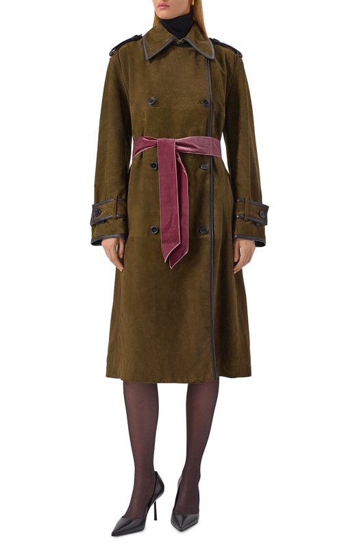 Замшевый тренч Nina Ricci 25AUMA015/G00022 Хаки  25AUMA015/G00022 Фото 6
