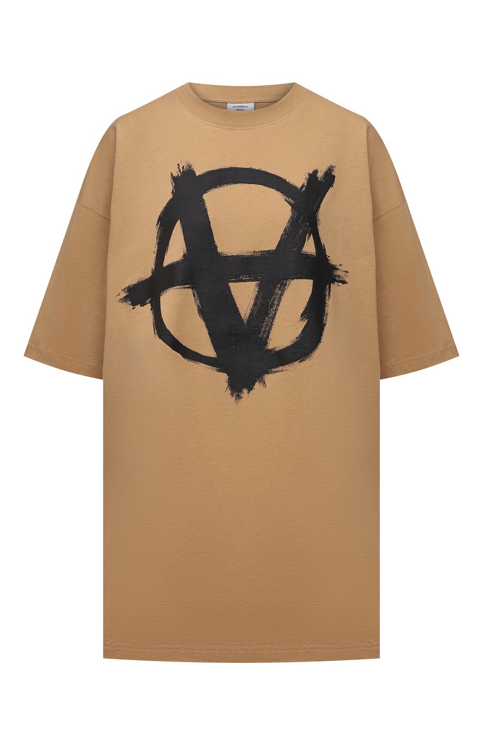 Хлопковая футболка VETEMENTS бежевого цвета по цене 58900 руб., арт. UE52TR290A 1602/W, фото 1 Хлопковая футболка VETEMENTS, арт. UE52TR290A 1602/W, фото 1