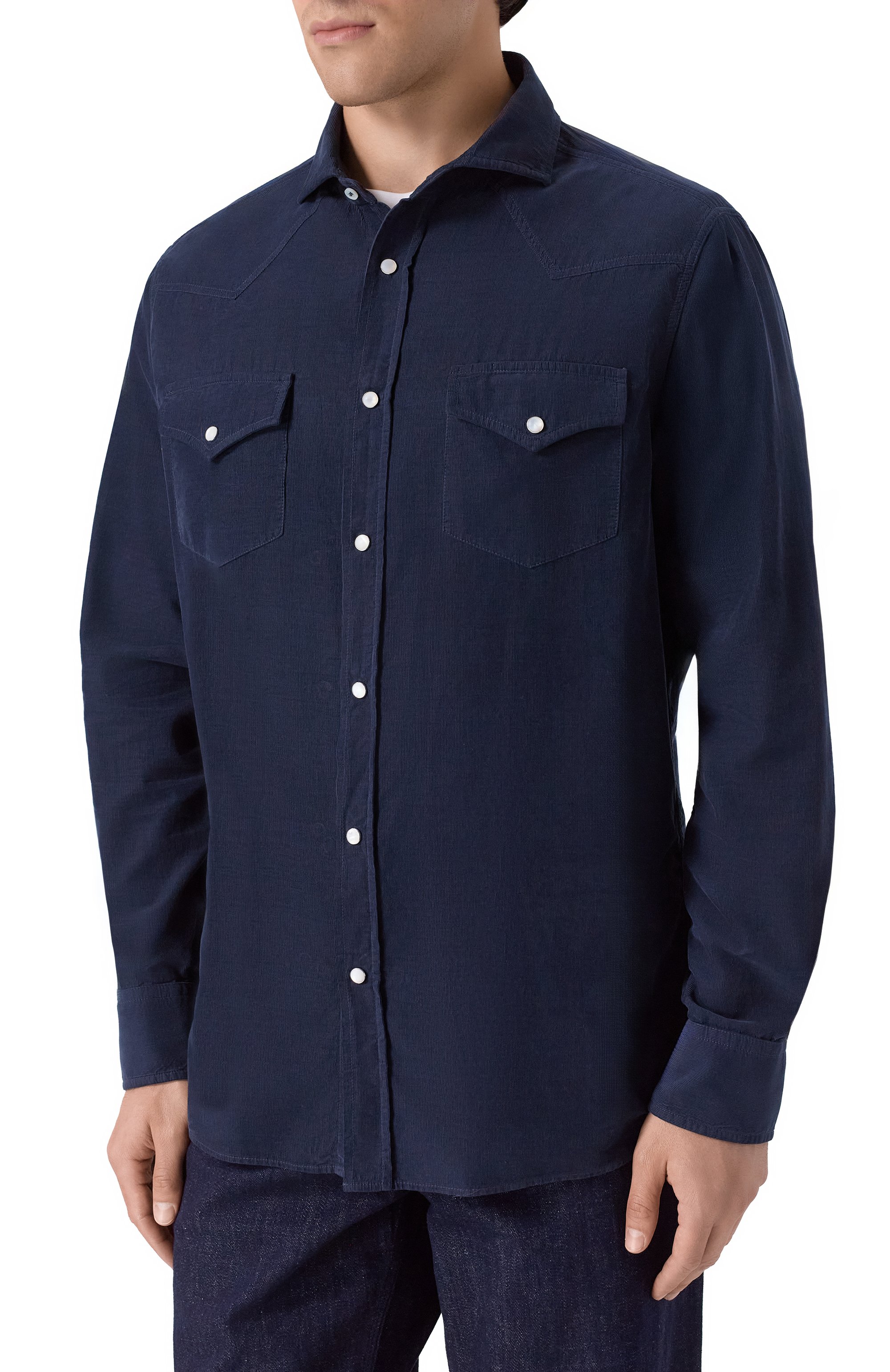 Хлопковая рубашка BRUNELLO CUCINELLI темно-синего цвета по цене 127000 руб., арт. ML6884008, фото 3 Хлопковая рубашка BRUNELLO CUCINELLI, арт. ML6884008, фото 3