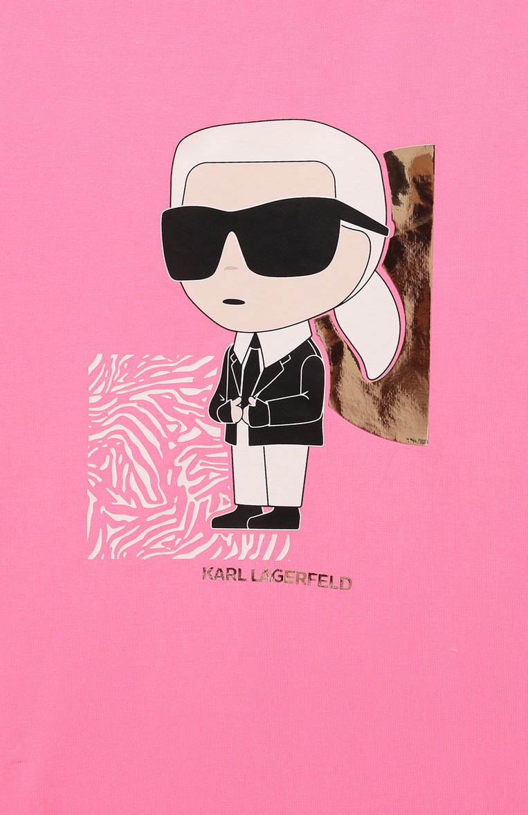 Детское хлопковое платье KARL LAGERFELD KIDS фуксия цвета, арт. Z30073 | Фото 3 (Рукава: Короткие; Материал внешний: Хлопок; Случай: Повседневный; Девочки Кросс-КТ: Платье-одежда; Ростовка одежда: 5 лет | 110 см, 7 лет | 122 см, 9 лет | 134 см, 12 лет | 152 см, 13 - 15 лет | 158 см, 16 лет | 164 см)