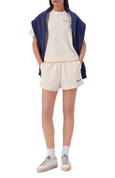 Хлопковые шорты SPORTY AND RICH кремового цвета по цене 17150 руб., арт. SH03776269WH37, фото 2 Хлопковые шорты SPORTY AND RICH, арт. SH03776269WH37, фото 2