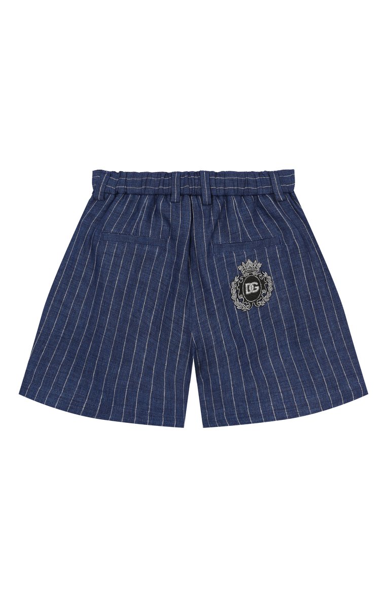 Детские льняные шо�рты DOLCE & GABBANA темно-синего цвета, арт. L43Q63/FR4BD/2-6 | Фото 2 (Нос: Не проставлено; Материал внешний: Лен; Случай: Повседневный; Автоматизация состава: Проставлено; Ростовка одежда: 4 года | 104 см, 5 лет | 110 см, 6 лет | 116 см, 3 года | 98 см, 2 года | 92 см)