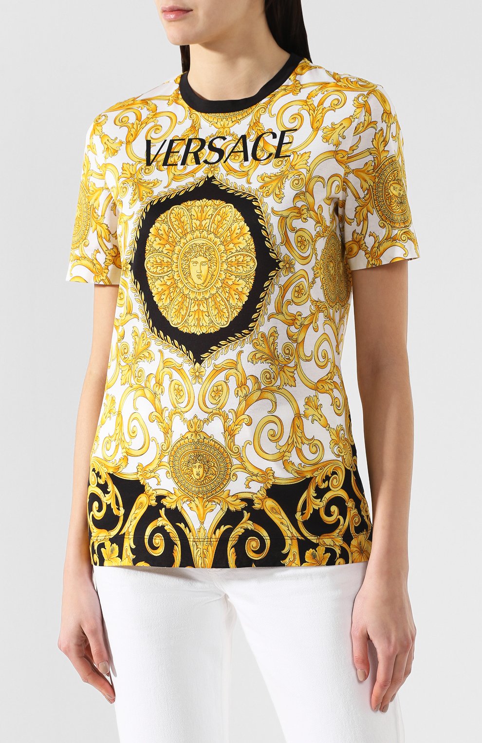 Хлопковая футболка VERSACE разноцветного цвета по цене 53900 руб., арт. A82255/A229176, фото 3 Хлопковая футболка VERSACE, арт. A82255/A229176, фото 3