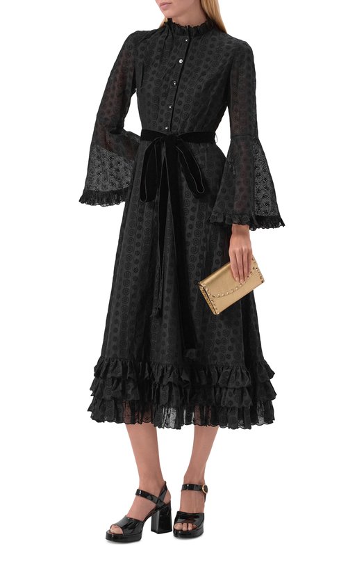 Хлопковое платье Valentino 7B3VAFU5/9EU Чёрный  7B3VAFU5/9EU Фото 2