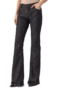 Женские джинсы DSQUARED2 черного цвета, арт. S72LB0851/S30357 | Фото 3 (Материал сплава: Проставлено; Драгоценные камни: Проставлено; Длина (брюки, джинсы): Удлиненные; Материал внешний: Деним, Хлопок; Детали: Делаве; Кросс-КТ: Деним; Силуэт Ж (брюки и джинсы): Расклешенные; Стили: Кэжуэл)