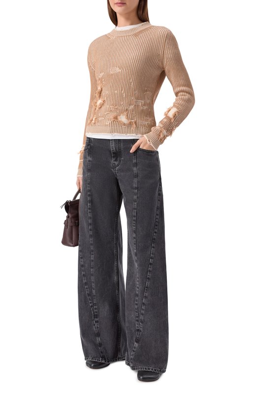 Хлопковый свитер MM6 S52HL0054/M13214 Бежевый  S52HL0054/M13214 Фото 2