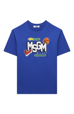 Детская хлопковая футболка MSGM KIDS синего цвета, арт. F4MSJBTH246 | Фото 1 (Рукава: Короткие; Материал внешний: Хлопок; Драгоценные камни: Проставлено; Материал сплава: Проставлено; Мальчики Кросс-КТ: Футболка-одежда; Ростовка одежда: 6 лет | 116 см, 8 лет | 128 см, 10 - 11 лет | 140 - 146см, 12 лет | 152 см, 16 лет | 164 см)