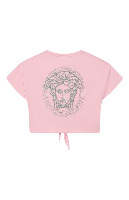 Детская хлопковая футболка VERSACE светло-розового цвета, арт. 1018184/1A13083/8A-14A | Фото 2 (Рукава: Короткие; Материал сплава: Проставлено; Материал внешний: Хлопок; Драгоценные камни: Проставлено)