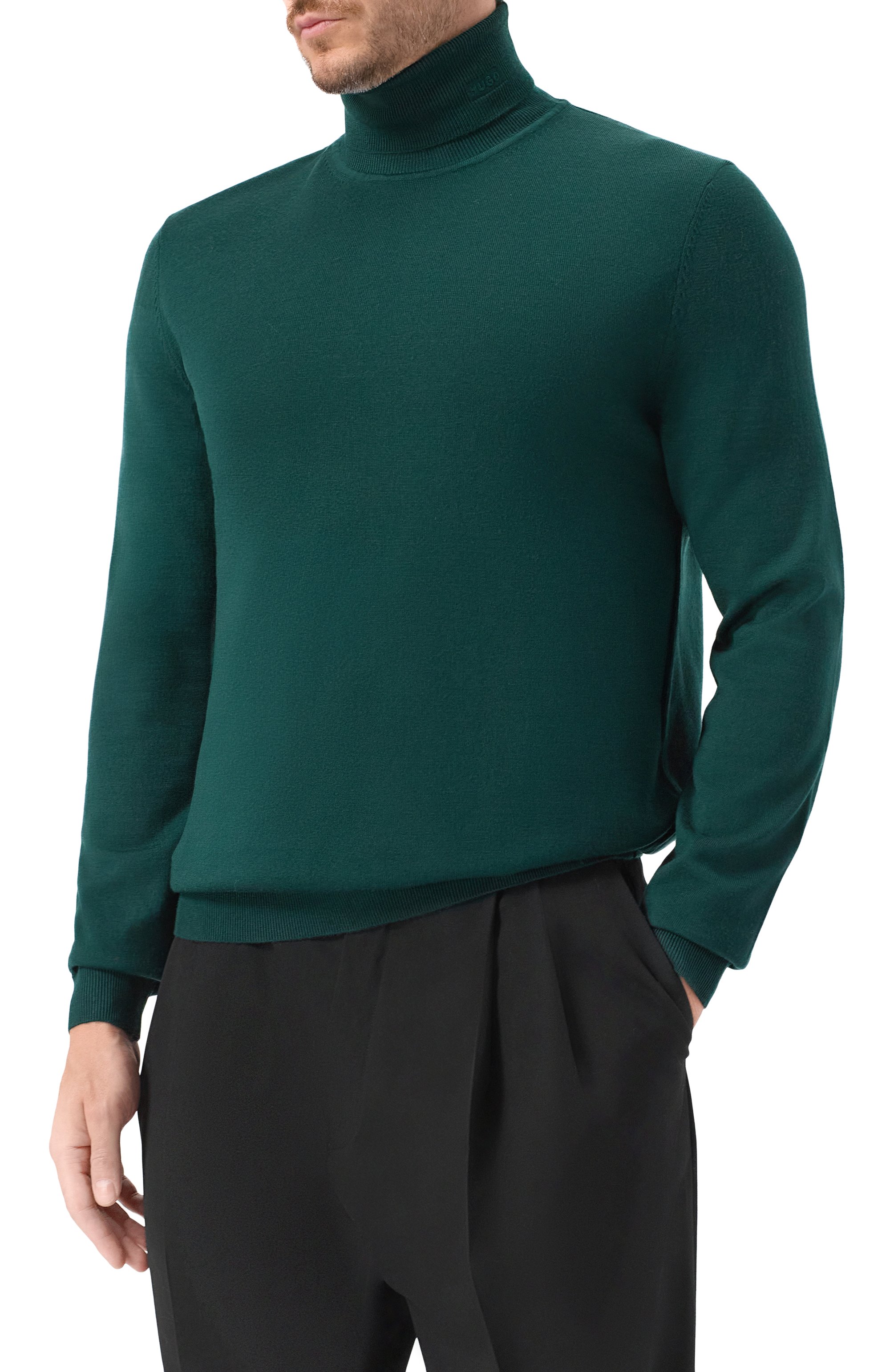 Шерстяная водолазка HUGO темно-зеленого цвета по цене 17950 руб., арт. 50474174, фото 3 Шерстяная водолазка HUGO, арт. 50474174, фото 3