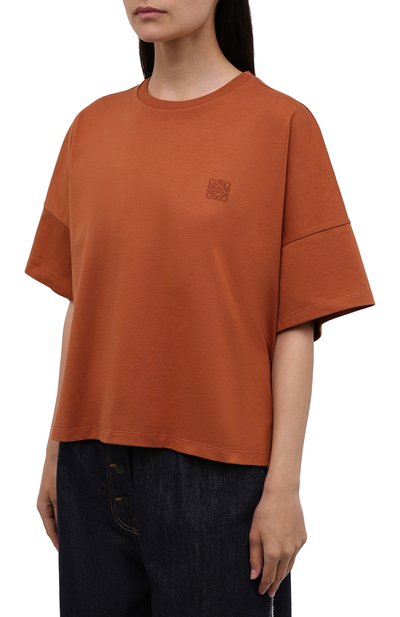 Хлопковая футболка LOEWE коричневого цвета по цене 34900 руб., арт. S359333XC9, фото 3 Хлопковая футболка LOEWE, арт. S359333XC9, фото 3
