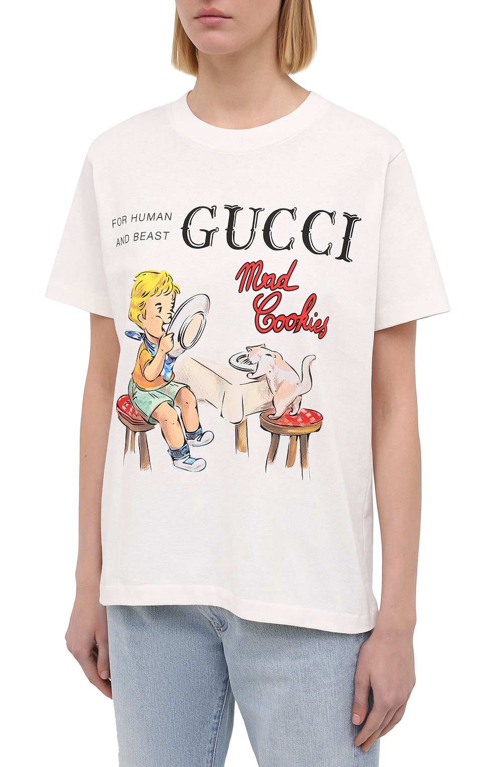 Хлопковая футболка GUCCI белого цвета по цене 33700 руб., арт. 580762/XJCYN, фото 3 Хлопковая футболка GUCCI, арт. 580762/XJCYN, фото 3