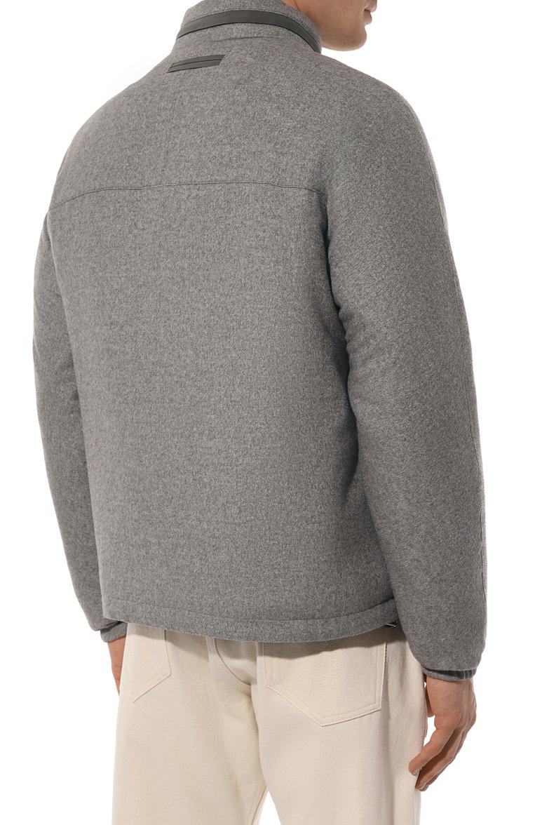 Мужская куртка из шелка и кашемира ZEGNA серого цвета, арт. UCT81A6/C106 | Фото 4 (Материал внешний: Шелк, Кашемир, Шерсть; Рукава: Длинные; Кросс-КТ: Ветровки, Куртка, Легкие; Длина (верхняя одежда): Короткие; Стили: Кэжуэл)