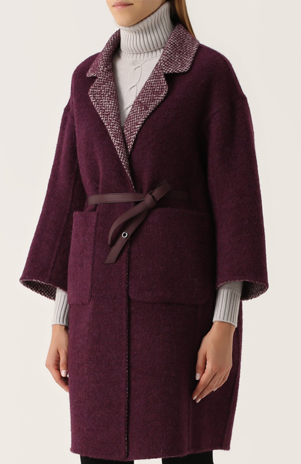 Шерстяное пальто с поясом LORO PIANA бордового цвета по цене 260500 руб., арт. FAG3273, фото 6 Шерстяное пальто с поясом LORO PIANA, арт. FAG3273, фото 6