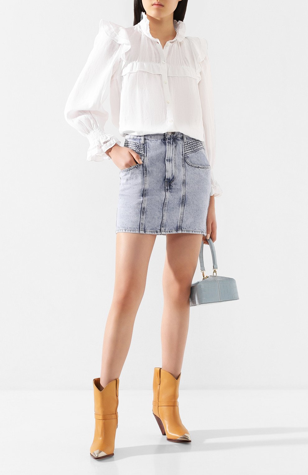 Джинсовая юбка ISABEL MARANT ETOILE голубого цвета по цене 19950 руб., арт. JU1087-20P017E/H0ND0, фото 2 Джинсовая юбка ISABEL MARANT ETOILE, арт. JU1087-20P017E/H0ND0, фото 2