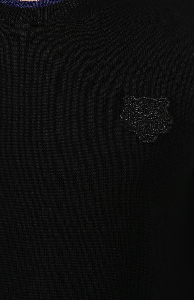 Мужской хлопковый джемпер KENZO черного цвета, арт. FA55PU2023AB | Фото 5 (Длина (для топов): Стандартные; Материал внешний: Хлопок; Рукава: Длинные; Принт: Без принта; Мужское Кросс-КТ: Джемперы; Вырез: Круглый; Статус проверки: Пров�ерена категория; Стили: Кэжуэл)