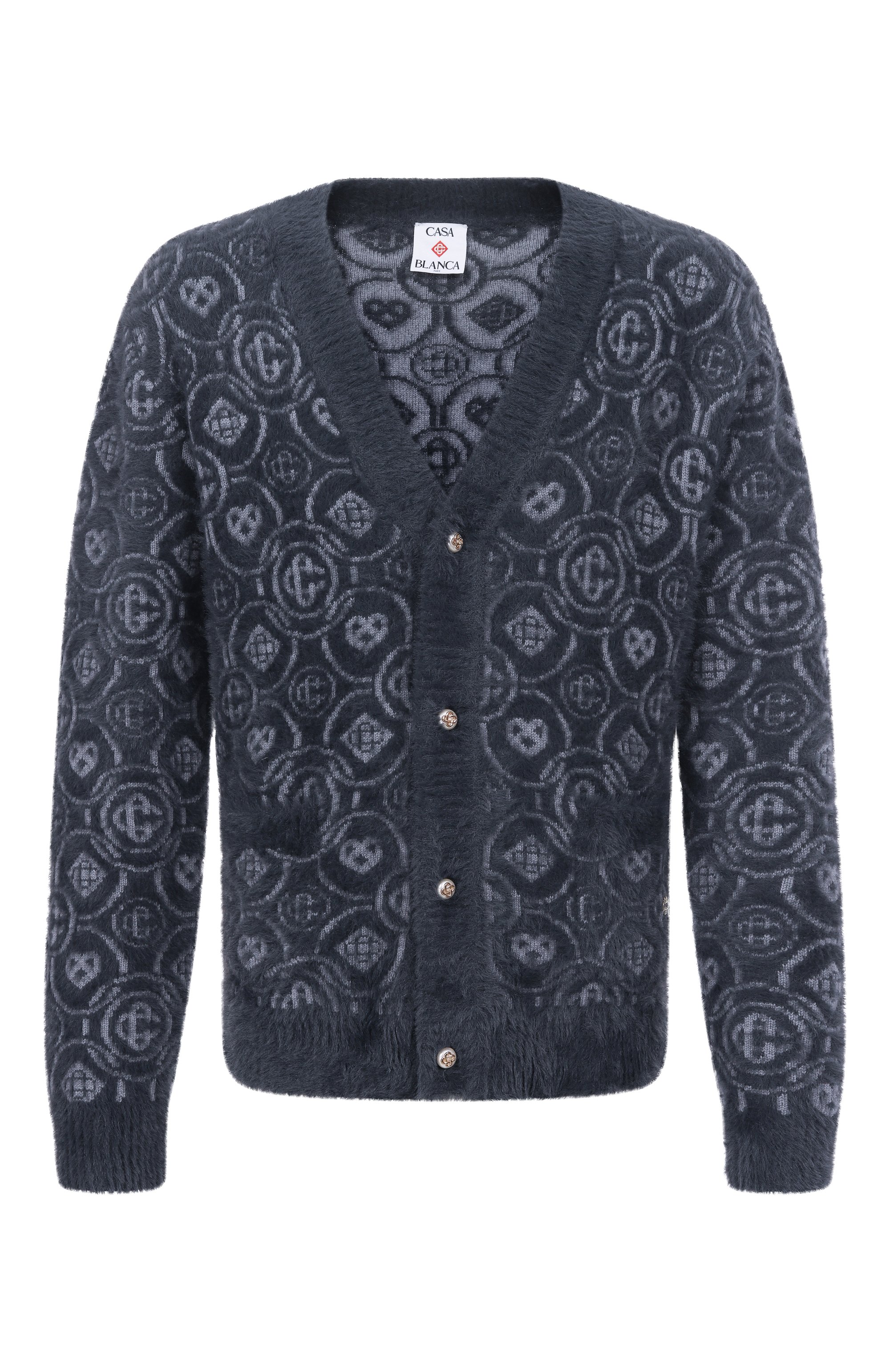 Кардиган CASABLANCA темно-серого цвета по цене 92650 руб., арт. M-AW25-KW-1094-01, фото 1 Кардиган CASABLANCA, арт. M-AW25-KW-1094-01, фото 1